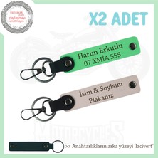 Miawiki Motor Stiline Uygun, Kişiye Özel Deri 2’li Anahtarlık, Plaka ve Isim Yazılı, Pudra-F Yeşil-Laci