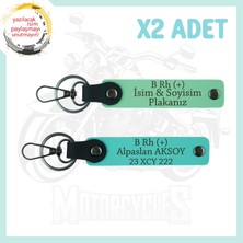 Miawiki Yeşil-Turkuaz, Motor Severlere, Isim Plaka ve B Rh (+) Kan Grubu Yazılı Özel Tasarım X2 Anahtarlık
