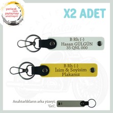 Miawiki Yolların Sürücülerine, Isim Plaka ve B Rh (-) Yazılı Kişiselleştirilmiş X2 Anahtarlık, Sarı-Beyaz-Gr