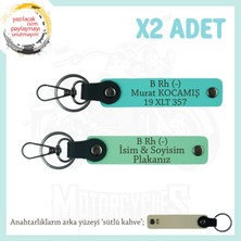 Miawiki Motor Severlere Özel, Isim Plaka ve B Rh (-) Kan Grubu Yazılı X2 Anahtarlık Takım, Yeşil-Turkuaz-Sk