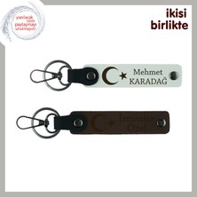 Miawiki Yeni Işe Başlayanlara Hediye, Ay Yıldız Temalı Isim Yazılı 2’li Anahtarlık Takımı, Beyaz-Kahve