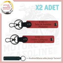 Miawiki Motor Severlere Özel, Isim Plaka ve B Rh (-) Kan Grubu Yazılı Deri X2 Anahtarlık, Nar Çiçeği-Laci