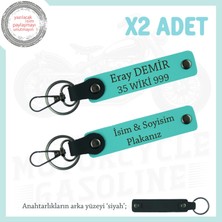 Miawiki Motorcu Arkadaşlar Için Isim ve Plaka Yazılabilen 2'li Özel Deri Anahtarlık Grubu, Turkuaz-Siyah