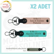 Miawiki Yolculara, Isim Plaka ve B Rh (-) Kan Grubu Yazılı Kişiye Özel X2 Anahtarlık, Yavruağzı-Turkuaz-Gr