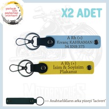 Miawiki Hız Severlere Özel, Isim Plaka ve A Rh (+) Kan Grubu Yazılı Deri X2' Li Anahtarlık, Sarı-Mavi-Laci