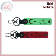 Miawiki Askerden Dönen Yakına Anı – Ay Yıldız Temalı 2’li Kişisel Anahtarlık Seti, Fıstık Yeşil-Kırmızı