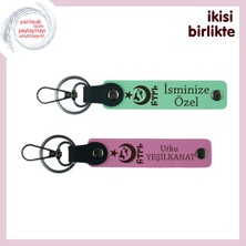 Miawiki Kız Kardeşe Unutulmaz Hediye, Ayyıldız Kurt Göktürk Temalı Isimli 2’li Anahtarlık, Açık Yeşil-Pembe