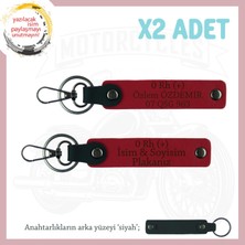 Miawiki Motosiklet Sürücüsüne Hediye Isim Plaka ve 0 Rh + Kan Grubu Yazılı 2' Li Anahtarlık Set, Kırmızı-Syh