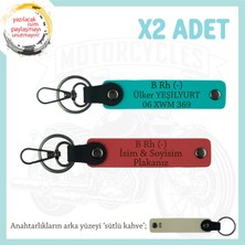 Miawiki Asfaltın Tozunu Attıranlara X2 Anahtarlık Isim Plaka ve B- Kan Grubu Yazılı, Nar Çiçeği-K Turkuaz-Sk