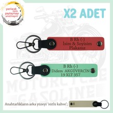 Miawiki Baba Için, Isim Plaka ve B Rh (-) Kan Grubu Yazılı Kişisel Deri X2 Anahtarlık, Nar Çiçeği-Yeşil-Sk