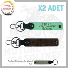 Miawiki Motor Tutkunlarına Özel, Isim Plaka ve B Rh (-) Kan Grubu Yazılı X2 Anahtarlık, Yeşil-K Kahve-Gr