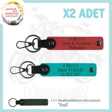 Miawiki Asfaltın Tozunu Attıranlara X2 Anahtarlık Isim Plaka, 0+ Kan Grubu Yazılı, Nar Çiçeği-K Turkuaz-Ysl