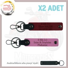 Miawiki Özel Isim Plaka ve 0 Rh (+) Kan Grubu Yazılı Anlamlı Hediye, Deri X2 Anahtarlık Set, Pembe-Bordo-Syh