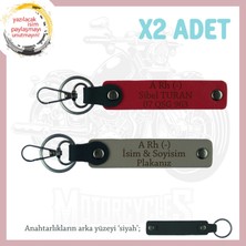 Miawiki Özel Isim Plaka ve A Rh (-) Kan Grubu Yazılı Anlamlı Hediye 2'li Anahtarlık Set, Kül Gri-Kırmızı-Syh