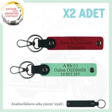 Miawiki Motor Sürücüsüne Isim Plaka ve A Rh (-) Kan Grubu Yazılı 2' Li Anahtarlık Hediye, Kırmızı-Yeşil-Syh