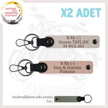 Miawiki Hız Severlere Özel, Isim Plaka ve B Rh (-) Kan Grubu Yazılı 2'li Anahtarlık Set, Yavruağzı-Pudra-Gr