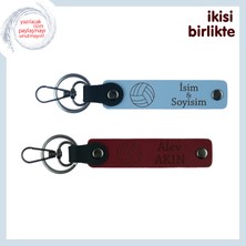 Miawiki Çocuğunun Başarıları Için Şık Teşvik, Isim Yazılabilir Deri Anahtarlık Seti, Gök Mavi-Bordo