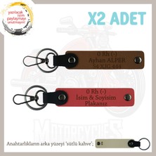 Miawiki Biker Stiline Özel, Isim Plaka ve 0 Rh (-) Kan Grubu Yazılı Motor X2 Anahtarlık, Nar Çiçeği-Kahve-Sk