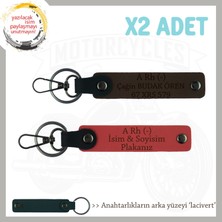 Miawiki Motor Severlere Özel Isim Plaka ve A Rh (-) Kan Grubu Yazılı 2li Anahtarlık, Nar Çiçeği-K Kahve-Laci