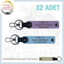 Miawiki Ehliyeti Olanlara Özel Isim Plaka ve B Rh (+) Kan Grubu Yazılı X2 Anahtarlık Hediye Set, Mor-Mavi-Sk