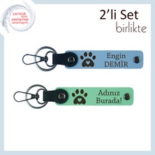 Miawiki Köpek Sahibi Sevgiliye Uygun Hediyelik, Pati ve Kalp Temalı Deri Set, Gök Mavi-Açık Yeşil