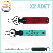 Miawiki Isim Plaka ve 0 Rh (+) Kan Grubu Yazılı X2' Li Anahtarlık, Arkadaşa Armağan Set, Kırmızı-Turkuaz-Syh