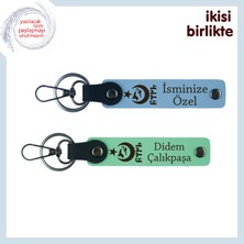 Miawiki Sevgiliye Ayyıldız Kurt Göktürk – Kişisel Isimli 2’li Deri Anahtarlık Seti Hediyelik, Mavi-Yeşil