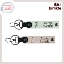 Miawiki Sevgiliye Vatan Temalı, Türk Yazısı, Kişiye Özel Anahtarlık Hediyesi 2' Li, Beyaz-Pudra