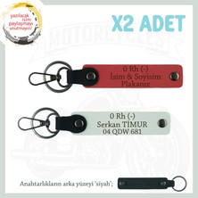 Miawiki Hız Severlere Özel, Isim Plaka ve 0 Rh (-) Kan Grubu Yazılı X2 Anahtarlık Set, Nar Çiçeği-Beyaz-Syh