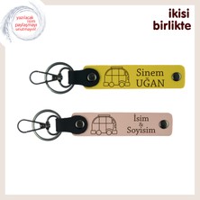 Miawiki Karavan Hikayeni Yanında Taşı, Deri Anahtarlık Takım Kişisel Tasarımlı, X2' Li, Sarı-Yavru Ağzı
