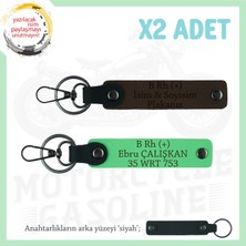 Miawiki Hız Severlere Isim Plaka ve B Rh (+) Kan Grubu Yazılı Motorcu X2 Anahtarlık, K Kahve-F Yeşil-Syh