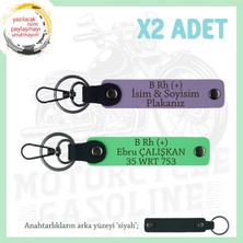 Miawiki Bikerlar Için Özel, Isim Plaka ve B Rh (+) Kan Grubu Yazılı Hediye 2'li Anahtarlık, Mor-F Yeşil-Syh