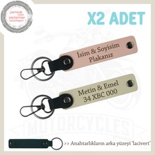 Miawiki Deri Üzerine Kazınmış Kişiye Özel Ikili Anahtarlık Set Isim ve Plaka Yazılı , Yavruağzı-S Kahve-Laci