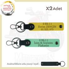 Miawiki Motosiklet Severlere Özel, Isim Plaka ve 0 Rh (-) Kan Grubu Yazılı X2 Anahtarlıkları, Yeşil-Sarı-Syh