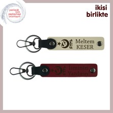 Miawiki Romantik Ruhlu Sevgiliye Ayyıldız Kurt Göktürklü Isimli Anahtarlık Seti X2, Sütlü Kahve-Bordo