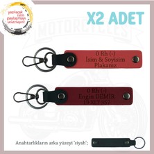 Miawiki Motorsiklet Tarzına Özel Isim Plaka ve 0 Rh (-) Kan Grubu Yazılı X2 Anahtarlık, Nar Çiçeği-Bordo-Syh