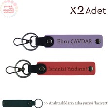 Miawiki Kurumsal Çalışanlara Anlamlı Jest, Isim & Soyisim Yazılı 2’li Anahtarlık Seti, Nar Çiçeği-Mor-Laci