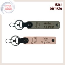 Miawiki Nota Deseninde Gizli Romantizm, Kişiye Özel Deri Anahtarlık Seti, Kül Gri-Yavru Ağzı