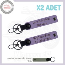 Miawiki Custom Motorculara Özel Hediye, Isim ve Plaka Yazılı X2 Anahtarlık Set, Mor Menekşe-Gri