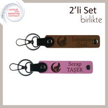 Miawiki Anneye Kalpten Gelen Hediye, Bozkurt ve Ayyıldız, Kişiye Özel Isimli Anahtarlık Takım, Kahve-Pembe