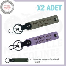 Miawiki Yol Dostlarına Özel Hediye, Isim ve Plaka Yazılı Şık 2’li Deri Anahtarlık Seti, Kül Gri-Mor-Ysl