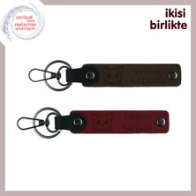 Miawiki Kaybedilen Kediye Özlemle Hazırlanmış Hatıra, Patili Deri Anahtarlık X2, Isim Yazılı, K Kahve-Bordo
