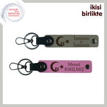 Miawiki Öğretmenine Hediye, Çocuk ve Ayyıldız Desenli ve Isim Yazılan Anahtarlık Takımı, Kül Gri-Pembe