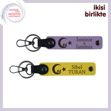 Miawiki Çocuk ve Ayyıldız Işlemeli Anahtarlık Takımı – Isme Özel Yazılabilir Hediye, Mor Menekşe-Sarı