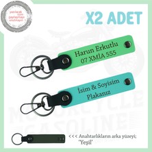 Miawiki Sevdiklerinize Çok Özel Hediye, Isim ve Plaka ve Yazılı, X2'li Anahtarlık Takım, Turkuaz-F Yeşil-Ysl