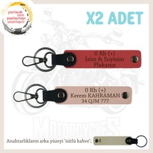 Miawiki Motosikletçiye, Isim Plaka ve 0 Rh (+) Kan Grubu Yazılı X2' Li Anahtarlık, Nar Çiçeği-Yavruağzı-Sk