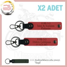 Miawiki Motor Severlere Hediye Isim Plaka ve 0 Rh (+) Kan Grubu Yazılı Deri 2'li Anahtarlık, Nar Çiçeği-Ysl