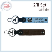 Miawiki Bozkurt ve Ayyıldız Gücüyle Tasarlanan, Kişisel Isimli 2’li Deri Anahtarlık Hediye, Gök Mavi-Kahve