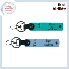 Miawiki Çiftlere Anlamlı Hediye – Türk Yazısı ve Isimli 2’li Anahtarlık Takımı, Koyu Turkuaz-Mavi