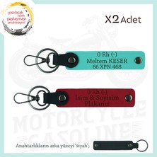 Miawiki Isim Plaka ve 0 Rh (-) Kan Grubu Yazılı X2' Li Anahtarlık, Arkadaşa Armağan Set, Kırmızı-Turkuaz-Syh